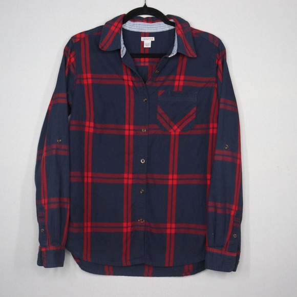 Carhartt Button Up Shirt Red Blue Plaid Womens Small 4-6 Long Sleeve Casual - Picture 1 of 7